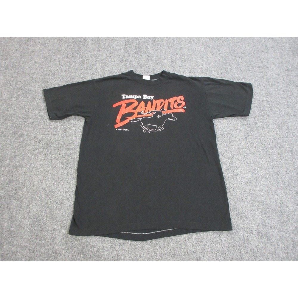 VINTAGE Tampa Bay Bandits Shirt Mens Medium Black USFL Football Logo 7 80s Tee